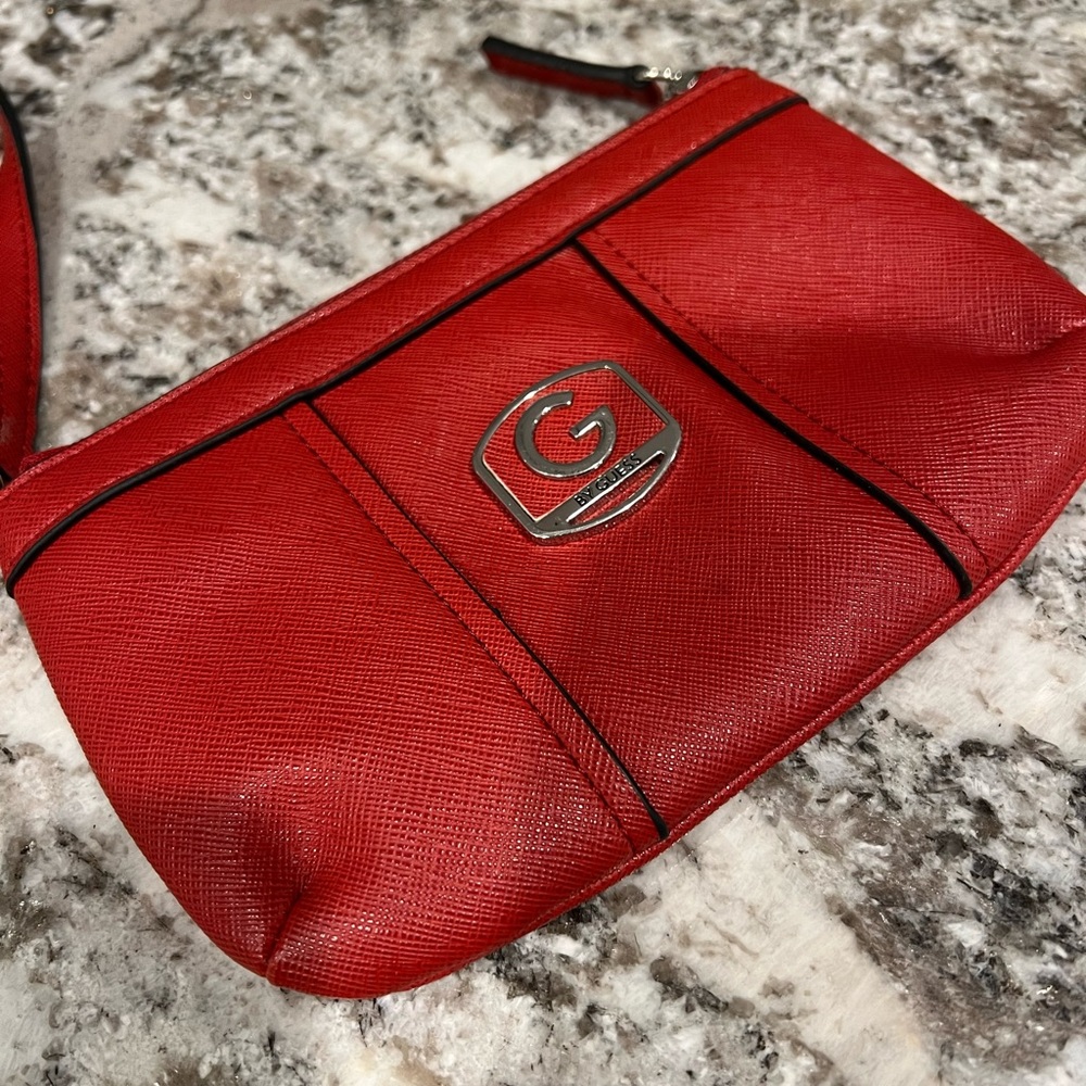 Guess Wristlet Wallet Red Faux Leather EUC